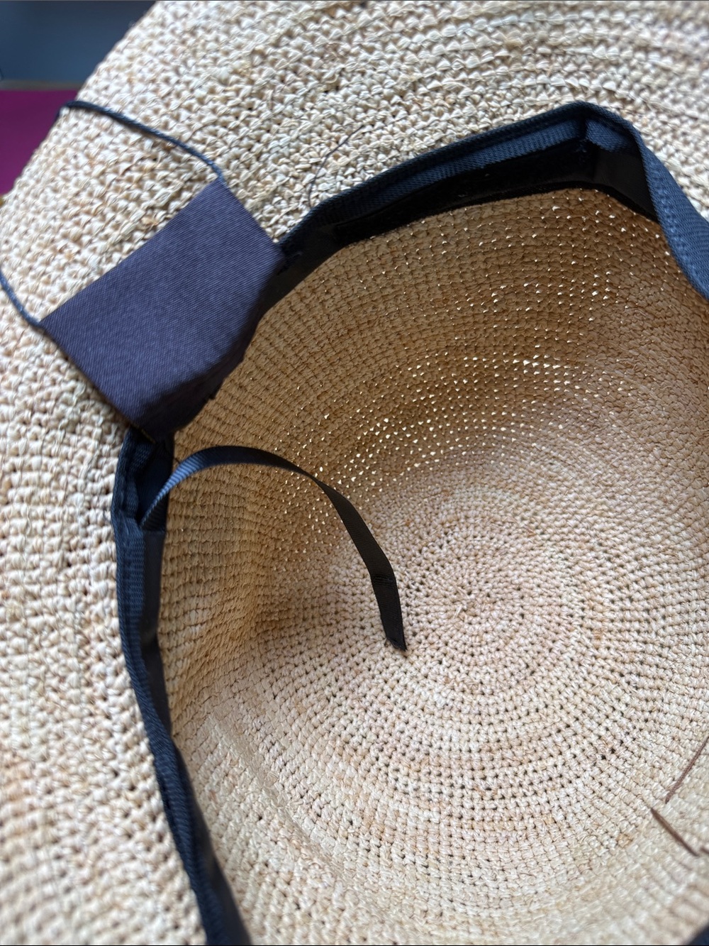 Woven Straw Sun Hat with Decorative Emblem - Tan - Picture 6 of 6